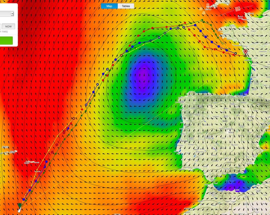 The optimised course for the Vendee Globe leaders to circumvent the high pressure area that sits between the racers and the finish © PredictWind